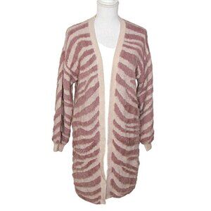 Jennifer Lopez Long Sweater Cardigan Mauve Blush Pink Animal Print Open Front Md